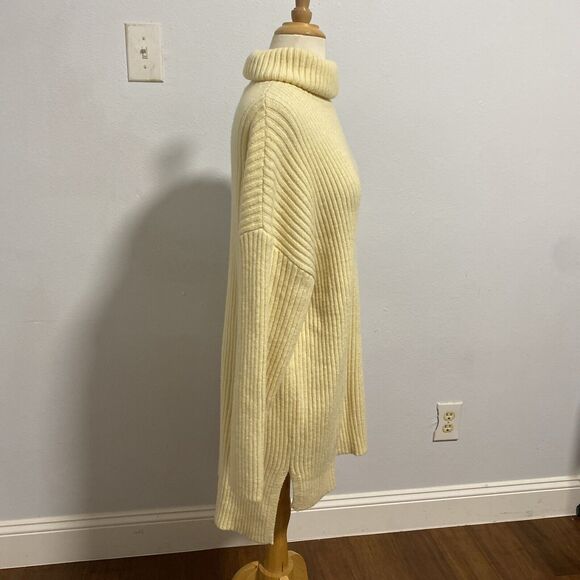 LilluSory Loose Turtleneck Sweater Dress S Oversize Ribbed Knit Slit Pullover - Picture 4 of 11